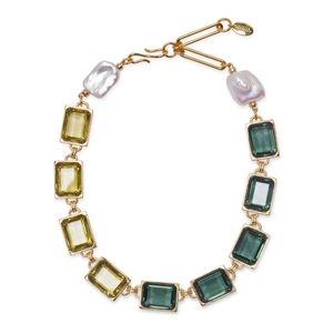 Lizzie Fortunato “Vert Collar” green glass stones and freshwater pearls necklace